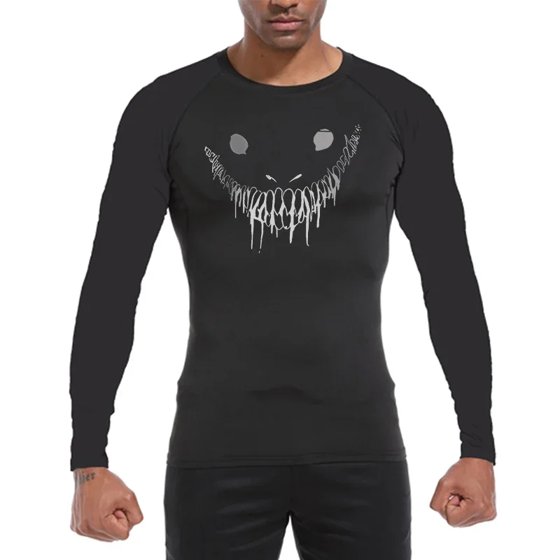 Graphic Compression Shirts for Men Long Sleeve Rash Guards Gym Workout Fitness Undershirts Baselayer Quick Dry Athletic Tops