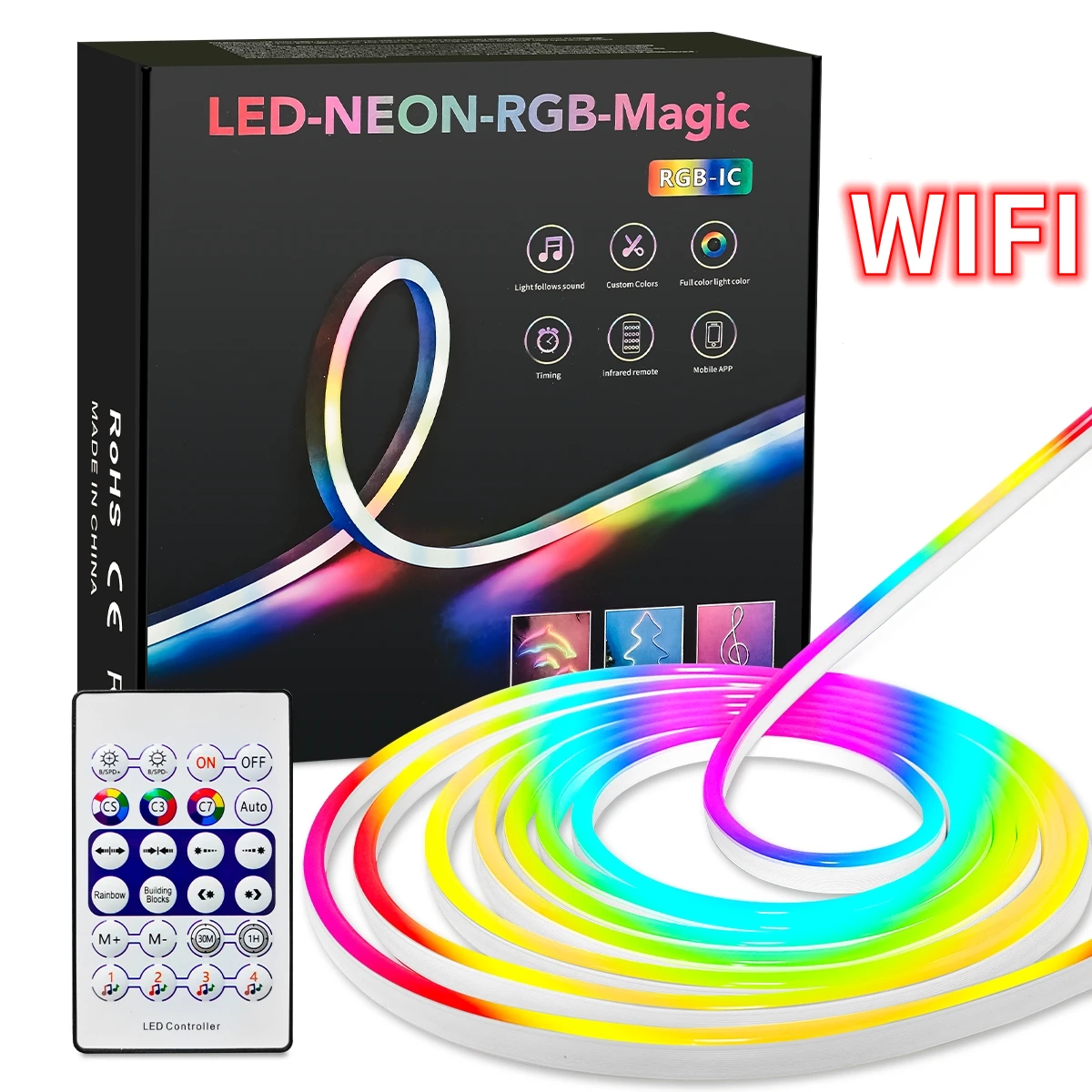 Smart WIFI BT LED Strip Light USB RGBIC Neon Lamp Rope APP Dreamcolor LED Tape Light Room Decor Work with Alexa Google Assistant