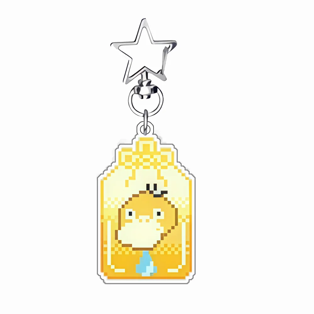 Anime Game Acrylic Keychain Mew Mimikyu Psyduck Zeraora Jirachi Rattata Golduck Litten Marill Car Key Pendant Cartoon Pendant view 6