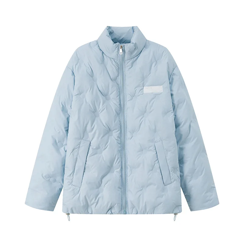 Women Diamond Quilt Parka Coat Short Jacket Zipper Pocket Stand Collar Long Sleeve Thick Loose Office Lady Casual 2025 Winter