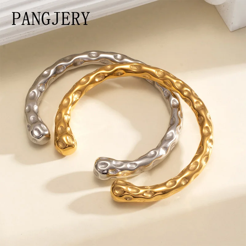 PANGJERY 316L Stainless Steel Texture Geometric Cuff Bracelets For Women Couples Fashion Classic Simple Party Jewelry Gifts