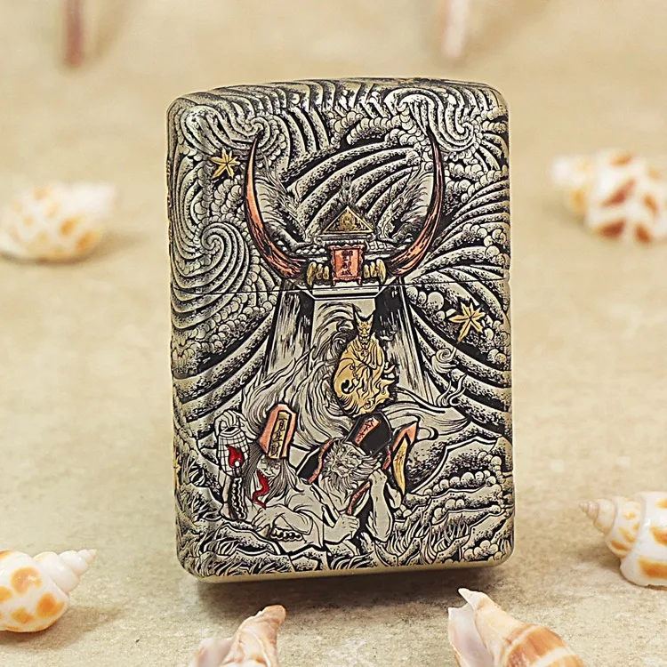 Genuine Zippo Gold foil Master Zhong Kui oil lighter copper windproof Kerosene lighters Gift with anti-counterfeiting code