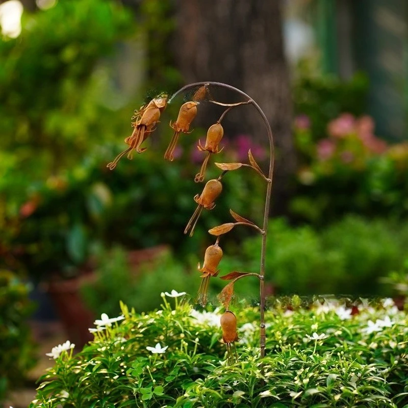 

Simulated metal plant ornaments,rusted wrought iron orchid lily sculptures,home courtyard landscaping decorations outdoor decor