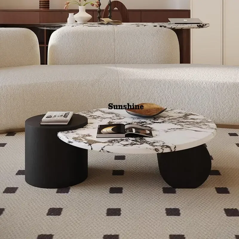 TS  TS   Retro Calacatta Round Table, Italian Modern Luxury for Small Space, Heat & Scratch Resistant, Artisanal & Customizable