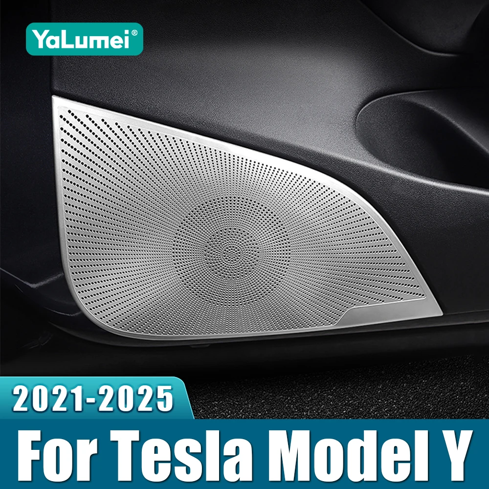 

For Tesla Model Y 2021 2022 2023 2024 2025 Stainless Steel Car Door Audio Speaker Cover Loudspeaker Tweeter Trim Case Stickers