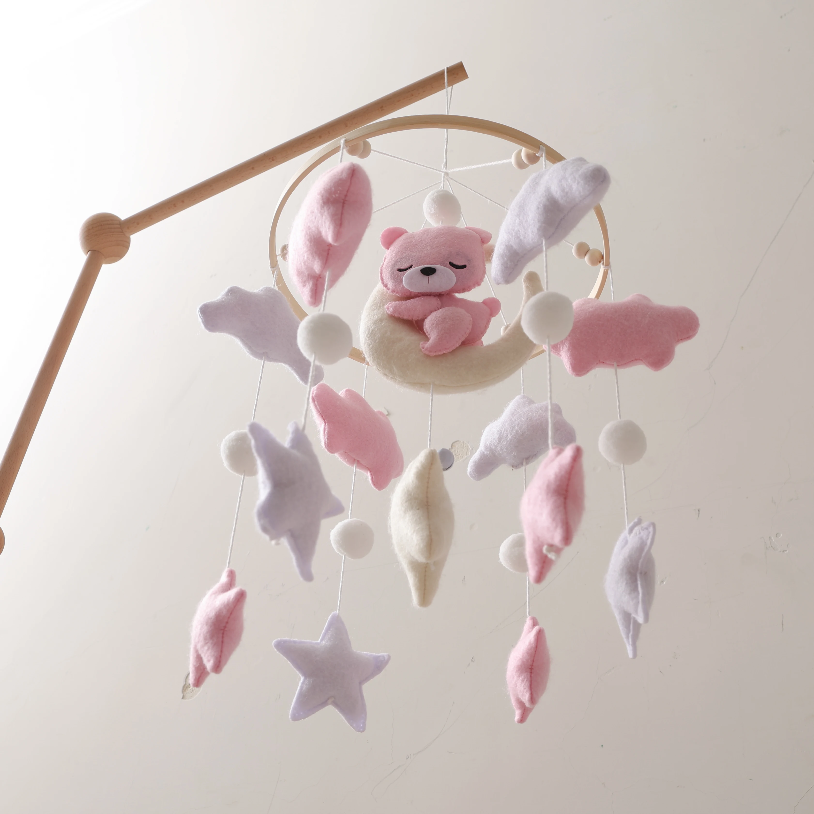 22.86cm 회색 나일론 모바일 보육 장식 장난감, 봉제 곰, 구름 및 별 - 청소년 방을 위한 진정 침대 벨