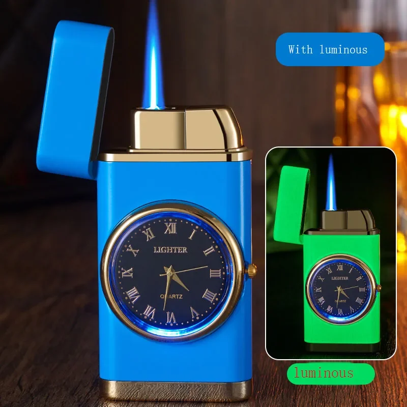 2023 Gas Lighters Windproof Inflatable Blue Flame Watch Metal Lighters Men\'s Gadget Gift Conversion Cigarette Cigar Lighters