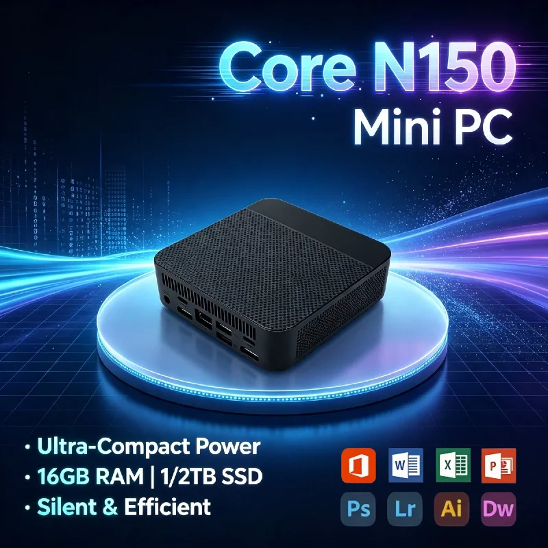 인텔 N150 미니 PC 16GB DDR4 512GB M.2 NVMe SSD 트리플 4K 출력 WiFi6 저소음 쿨링 사무실/가정용 데스크탑 프로 울트라 고속 맥스