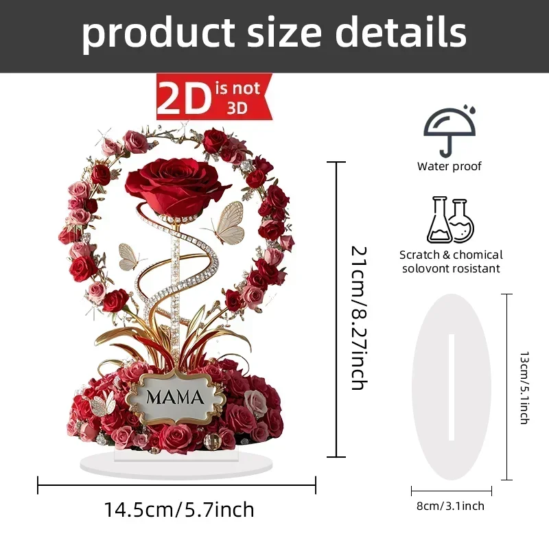 Mom Birthday Gift Mother's Day 1pcs 8in Flat Acrylic Rose Can Stand Anniversary  Mother Mom MOMDecoration Table Filial Child To