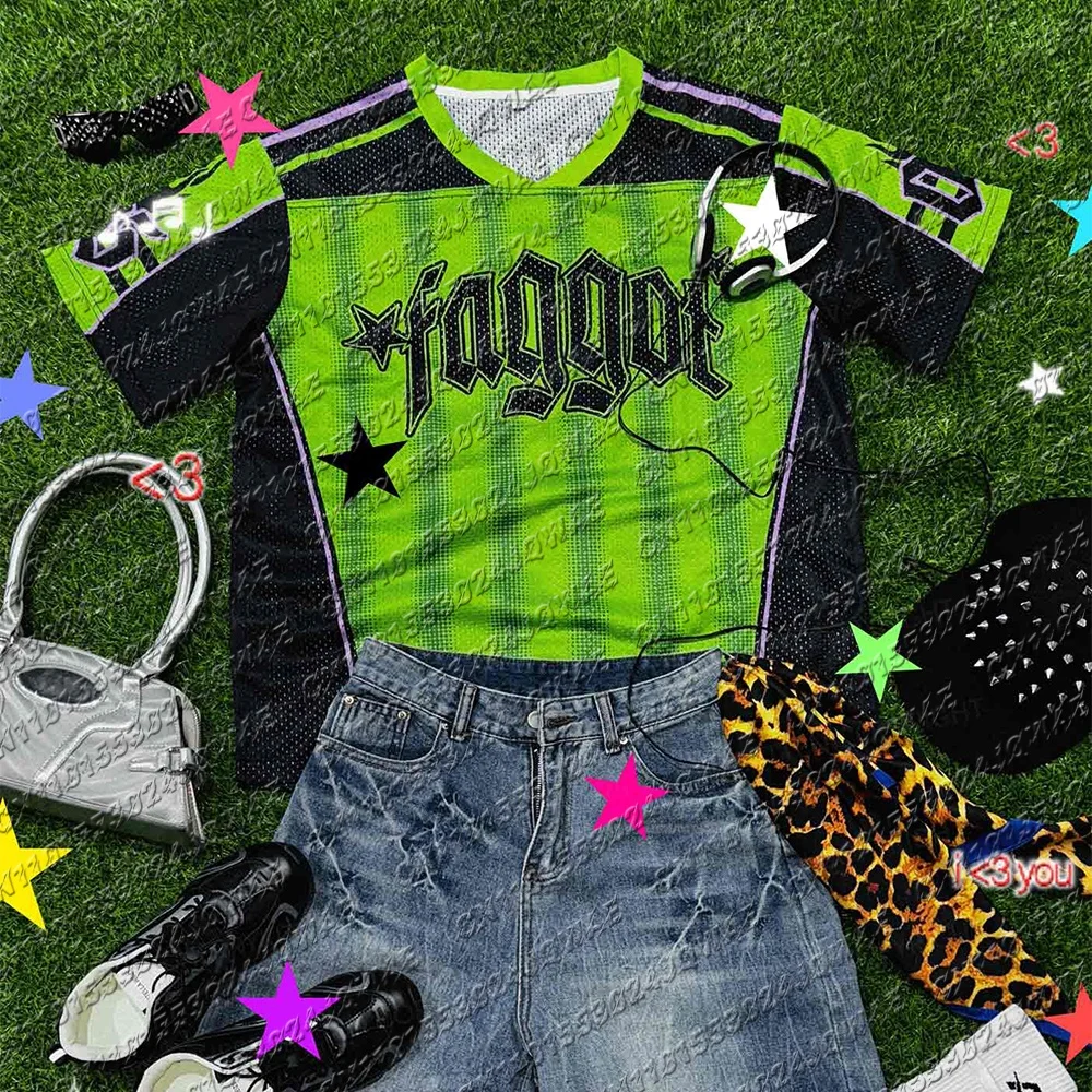 Y2K Hot Girl Cool And Stunning Faggot Stars Pride Sport Jersey Women's Street Fashion Hip-Hop Concert Short Sleeved T-Shirt