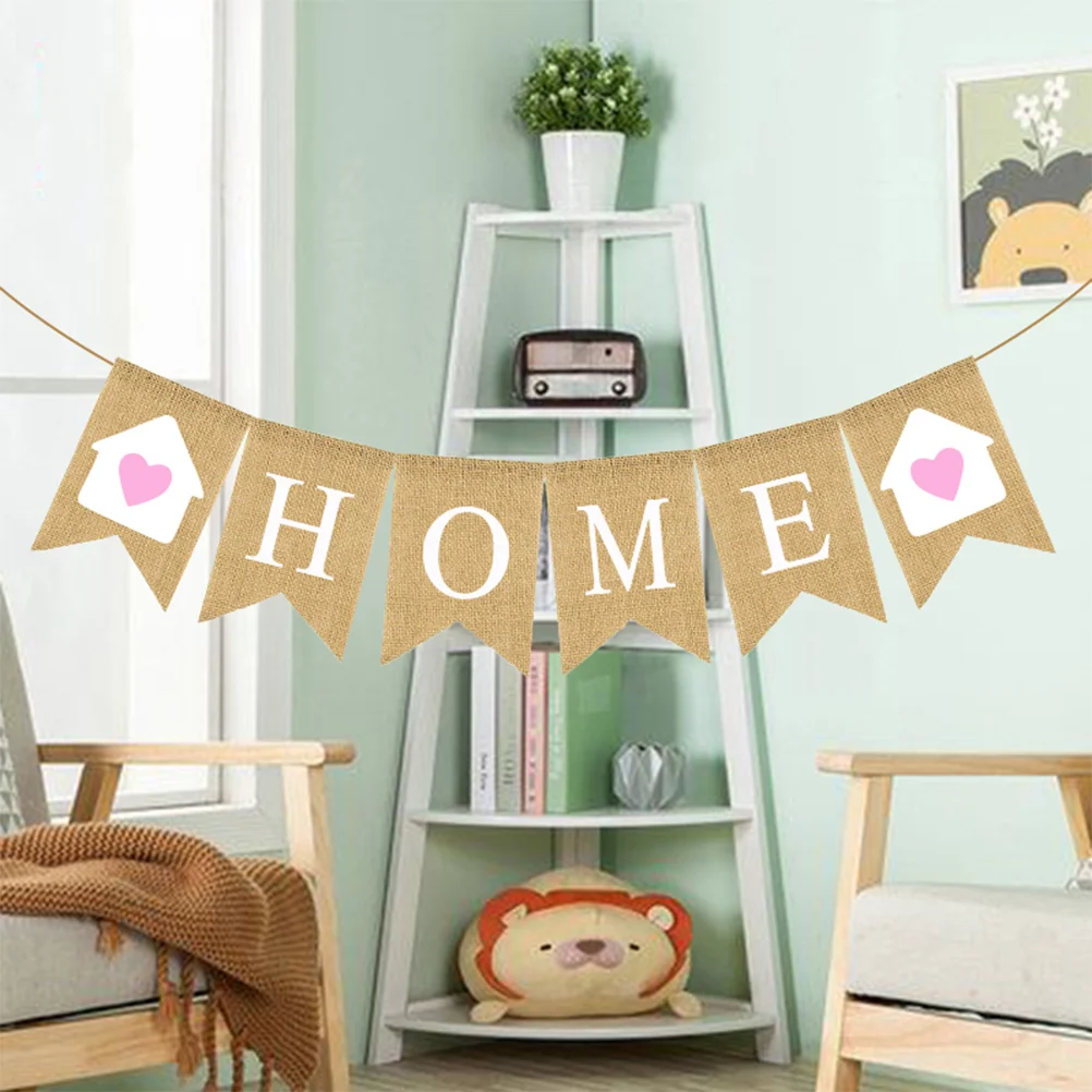 Retro Heart Home Design Burlap Banner Creative Swallowtail Garland HOME Printing Bunting Flag Linen Dovetail Shape Party Supplie