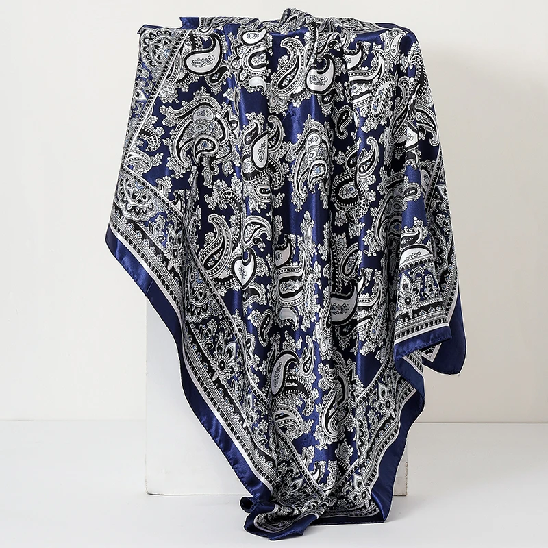Satin Square Scarf Women Hijab Paisley Cashew Print Silk Scarf Neckerchief Shawl Wraps Headband Hair Accessories Bandana 90*90cm image 5