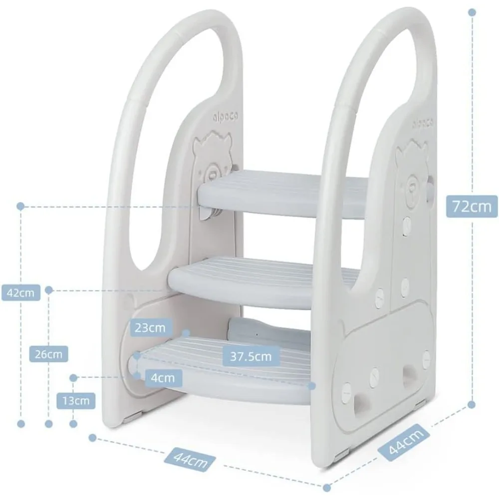 Tabouret d'aide à l'apprentissage pour enfants, pour évier de salle de bain, avec poignée et anti-ald, sous-gris et blanc