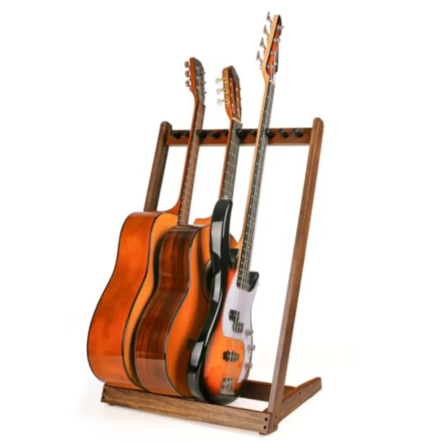 Soporte de guitarra de madera, soporte múltiple para guitarra, estante de exhibición de guitarra con almohadilla de fieltro, ranura para púas y estacas de espuma de madera ajustables.