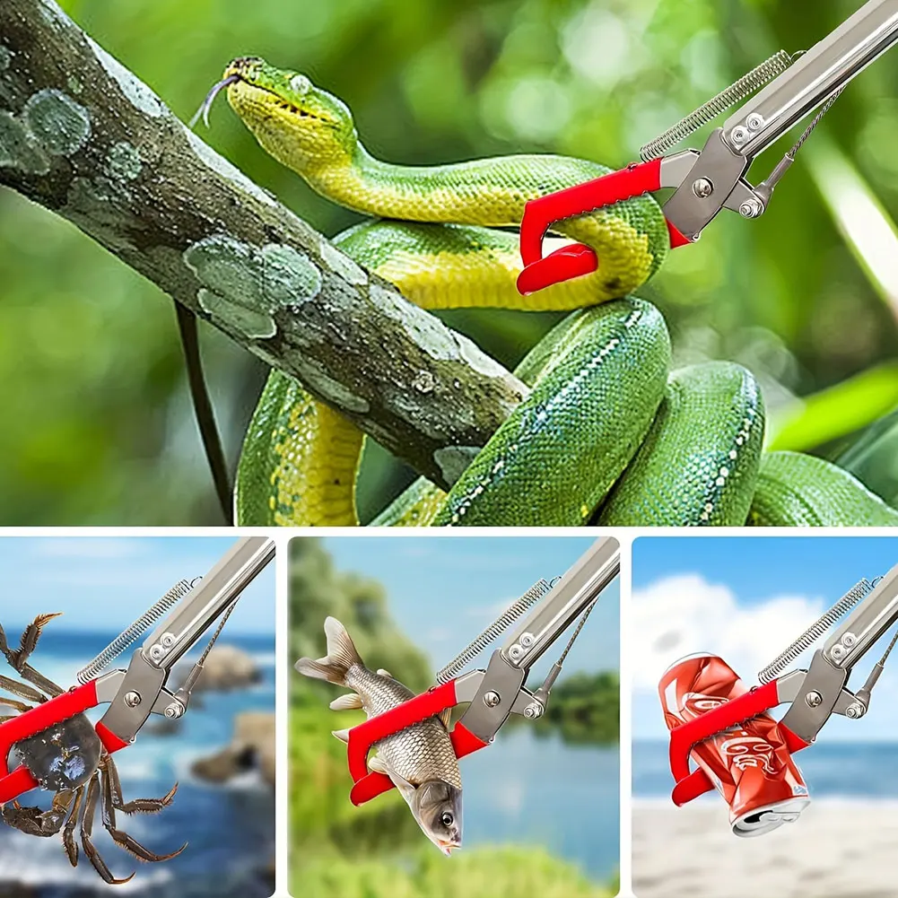 1.5M Foldable Snake Tongs Snake Hook Catcher Stainless Steel Snake Hook Pliers Pick Up Tool To Catch Loach Crab Rubbish Clip