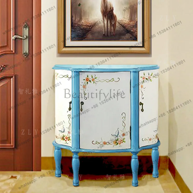 

European solid wood living room decorative locker pastoral hand-painted foyer cabinet