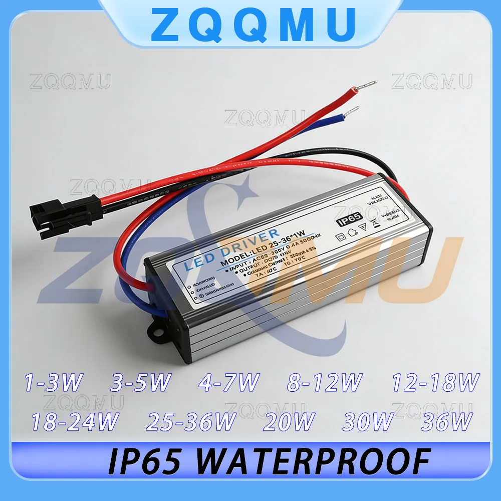IP65 Waterproof LED Driver 1-3W 4-7W 8-12W 12-18W 18-25W 25-36W AC85-265V 300mA Transformer Power Supply for Panel Light