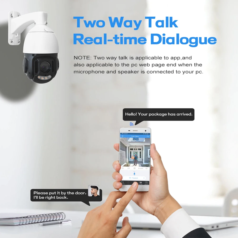 

Built-in Siren Camera Security System 5MP Rotate Auto Tracking Poe IP66 Waterproof Privacy Mask Surveillance Ptz Camera