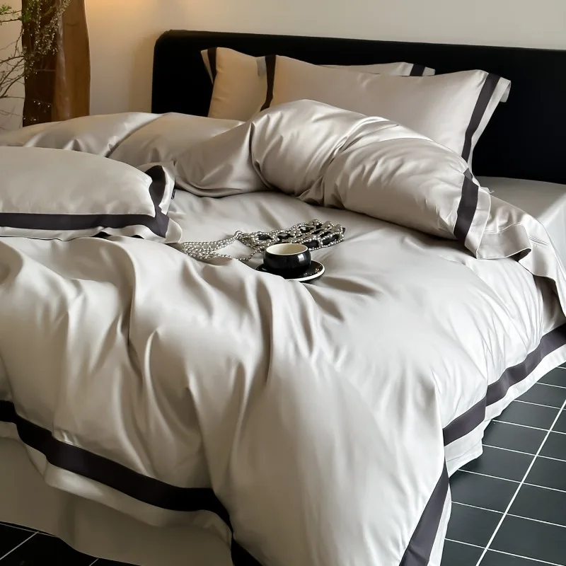 Light Luxury High-end Tencel Cotton Four-piece Set Universal Sleeping Naked Bed Sheets Quilt Covers Pillowcases Bedding Set
