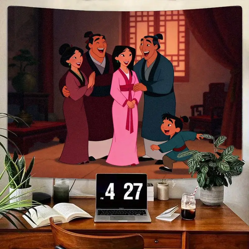 

1PC Disney Mulan & Family Reunion Tapestry, Vibrant Cartoon Wall Art for Bedroom Living Room Decor, Polyester Gift for Fans