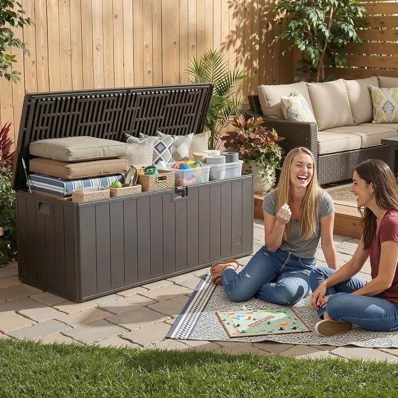 200 Gallon All-Weather Deck Box, Lockable Waterproof Resin Storage with UV Resistance for Patio Furniture, Garden Tools, Pool