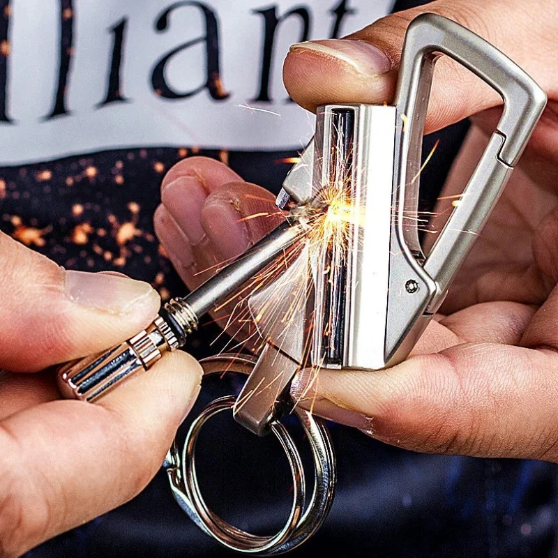 Multi-function Portable Match Lighter,Metal Mountaineering Keychain Ring Lighter,  Waterproof Outdoor Men's Waist Buckle