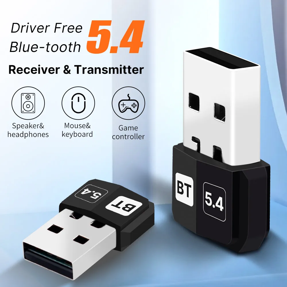 

USB Bluetooth 5.4 Dongle Adapter Wireless for PC Bluetooth 5.3/5.2/5.0 Mouse Audio Receiver Transmitter Driver Free For Speaker