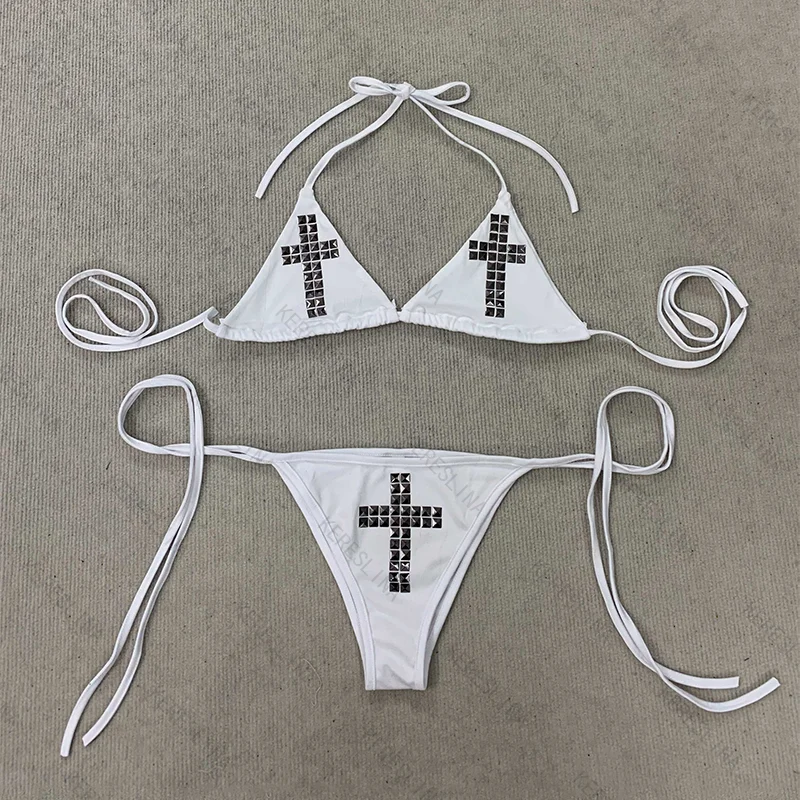 

Летний сексуальный комплект бикини в готическом винтажном стиле, универсальный топ-халтер, модный европейский и американский трендовый комплект бикини.