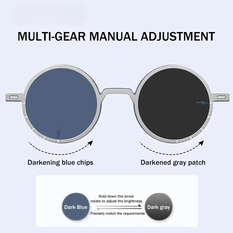 KJDCHD New Adjustable Darkness Rotating Polarization Myopia Prescription Glasses Vintage Round Magnetic Clip Sunglasses Eyewear