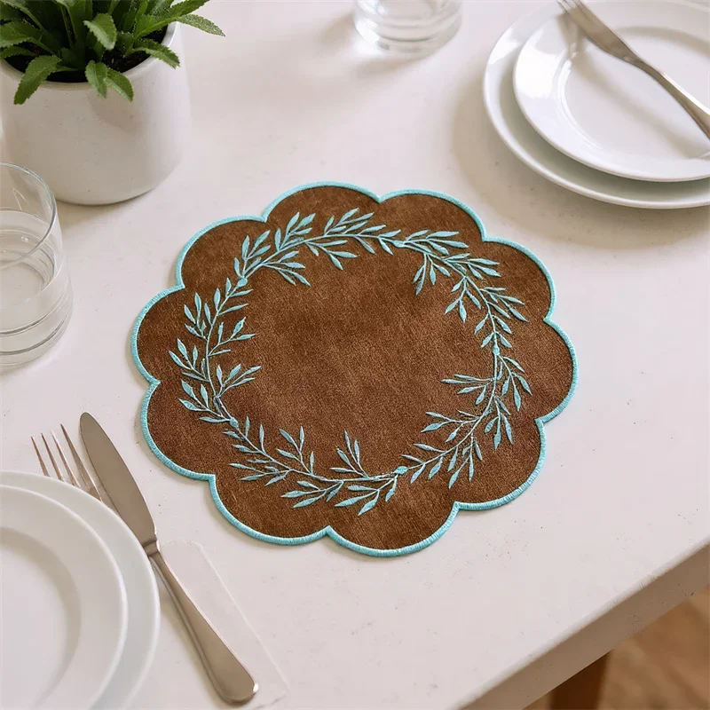 Set de table en lin à motif floral, isolant thermique, pour la maison et la cuisine, décoration de bureau