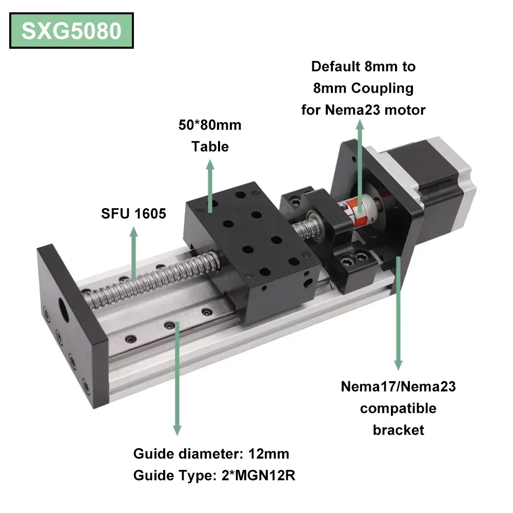 Kit de motor de trilho linear com parafuso esférico cnc, mesa deslizante sfu1605 nema23, guia linear, módulo de movimento do eixo xyz