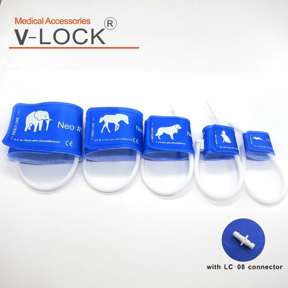 

Reusable NIBP Cuff，veterinary-1-5size，Blue Col TPU，single tube, with connector LC-08