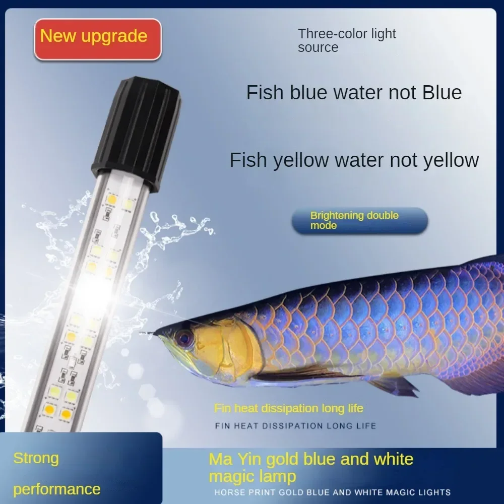 

LED Fish Tank Light For Arowana Submersible ,Aquarium Light,2 Lighting Modes Golden and Blue,6000K/10000K,32cm to 172cm 5-45W