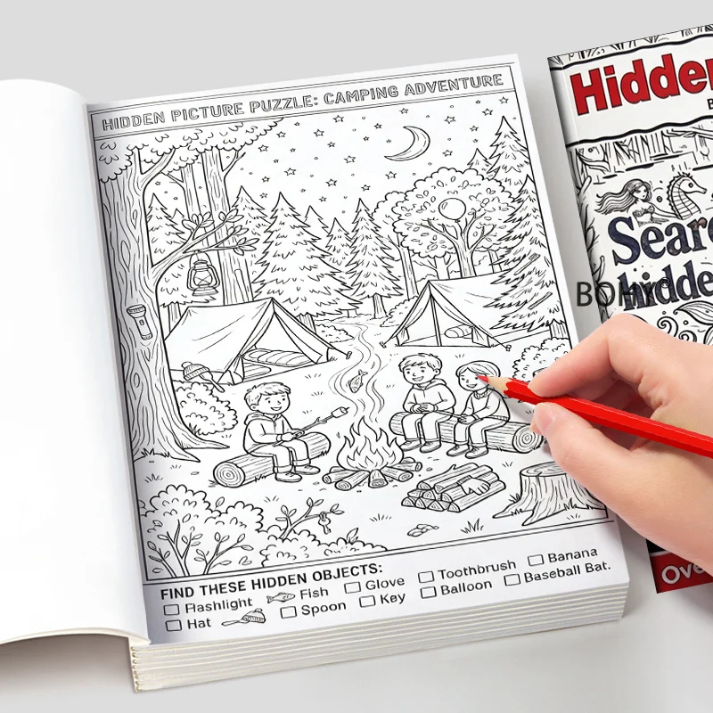 Quiet Art Coloring+Searching for Puzzles, A5 Size, Suitable for Adults and Elderly, 28 Pages, Brain Training Stress Relief Gift