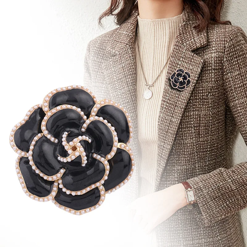 Broches de cadena con borla de perlas para mujer, diseño elegante, alfileres, Camelia No.5, joyería de fiesta