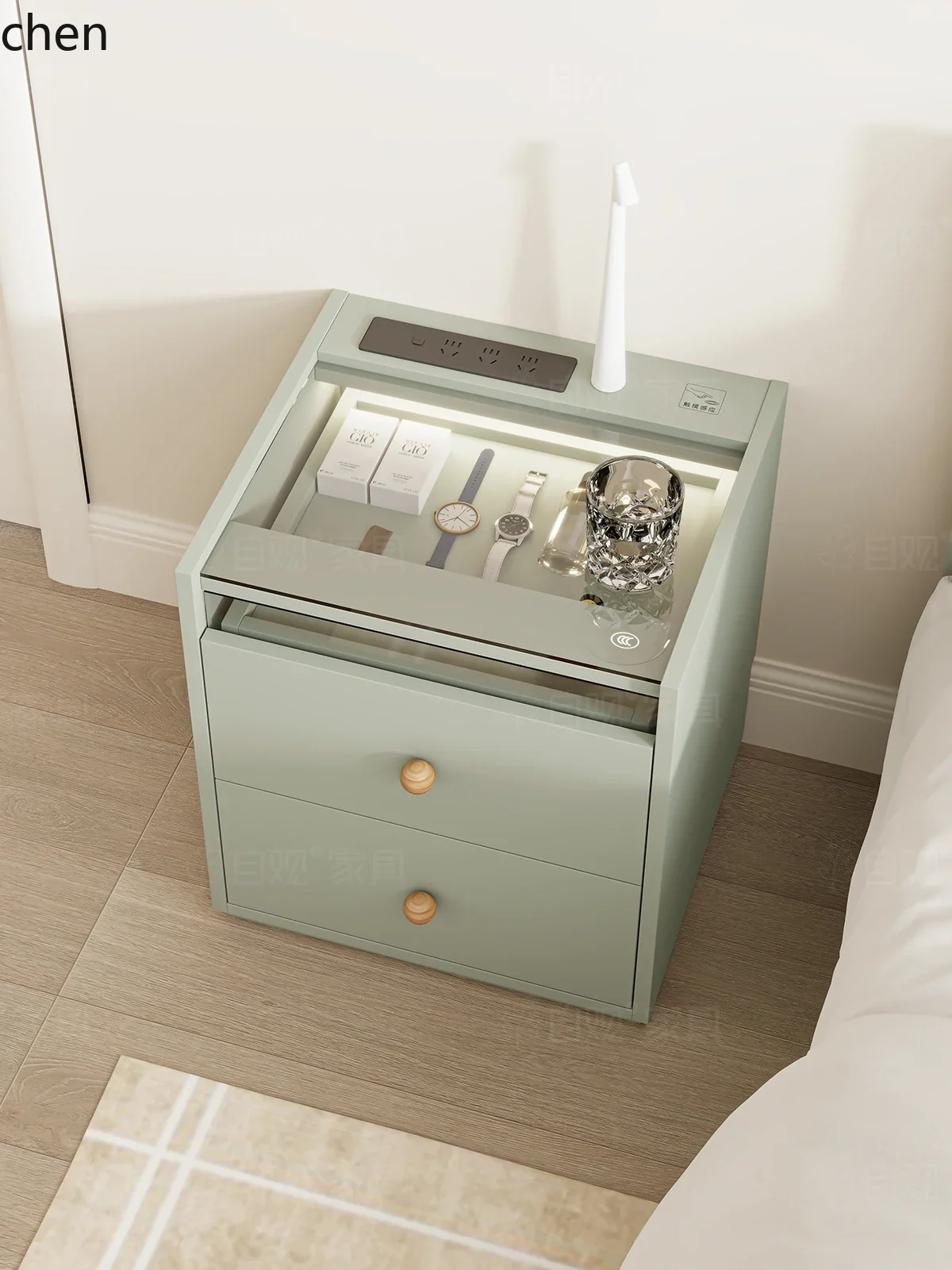 PYH Bedside Table with Socket Living Room Storage Side Table Bedside Storage Cabinet Side Cabinet