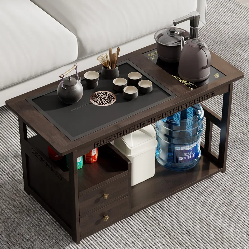 

Mobile tea table Tea table Household solid woodcart Living room table set Automatic kettle integrated