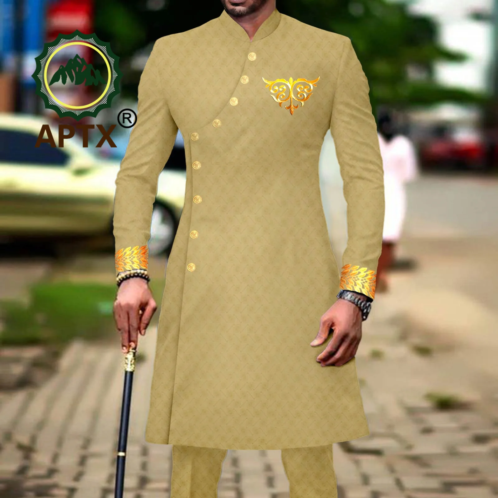 

African Suit for Men Slim Fit Single Breasted Dashiki Blazer and Pant Outfit 2 Piece Set Embroidery Coat Wedding Attire A2316060