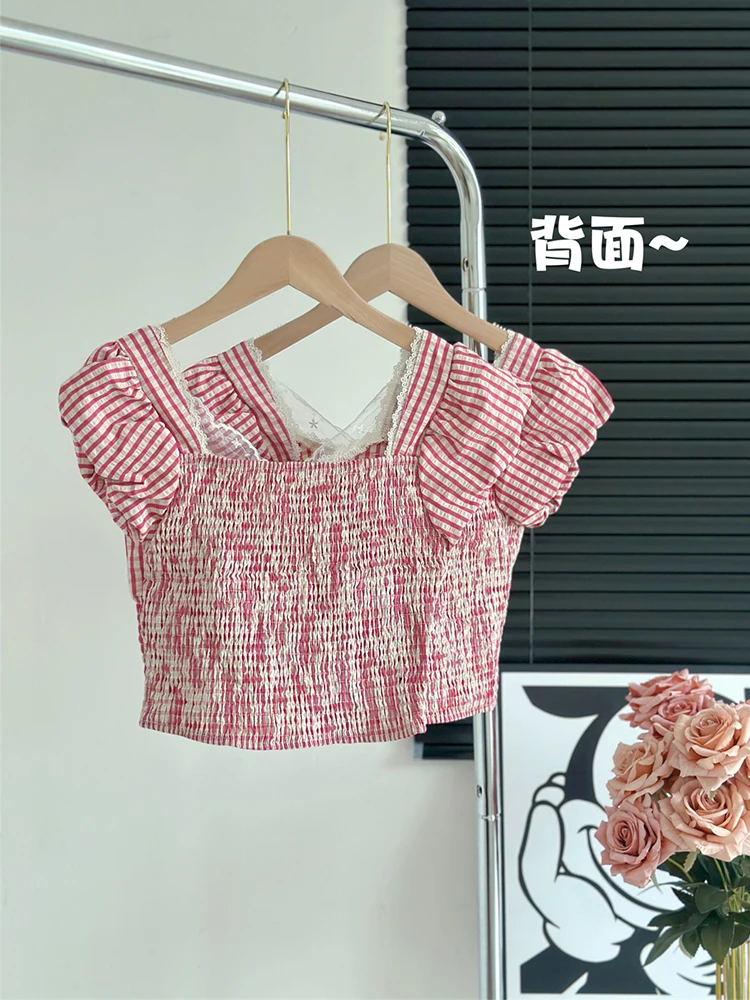 Imagem -06 - Feminino Francês Vintage Lace Crop Top Núcleo Bonito T-shirts V-neck Tees Ballet Núcleo Blusas Estética Hot Sexy Kpop Verão 2000s