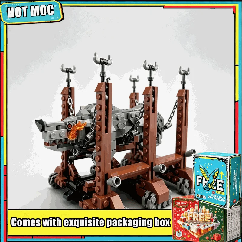 489Parts MOC Medieval Wolf Head Siege Ram Model Custom Building Blocks Standard Size Brick Set Fantasy Battle Collection Gifts