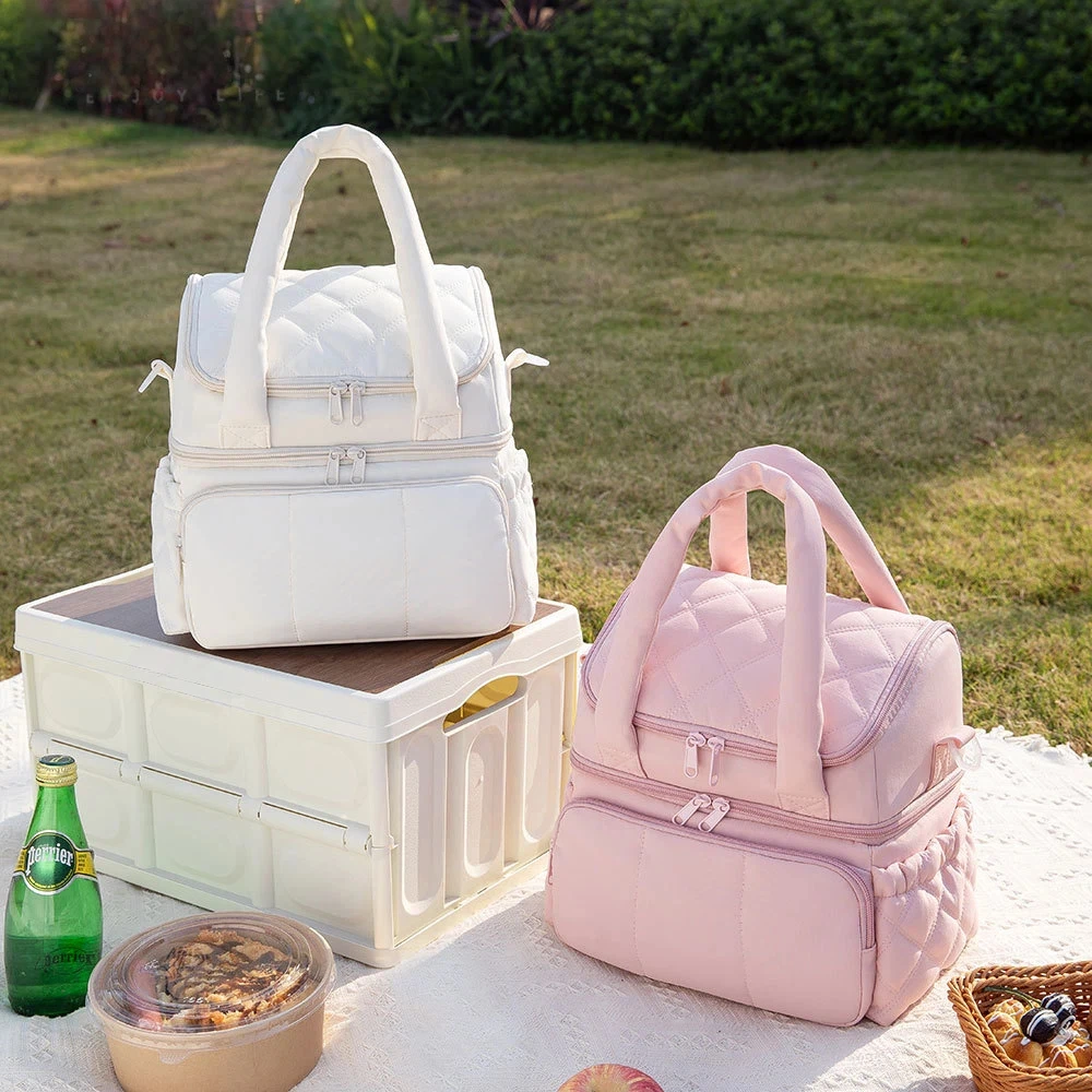Tumbler Compartment Lunch Bag Thickened Double Layer Insulated Bag Heat Preservation Large Capacity Cooler Bag Daily Use