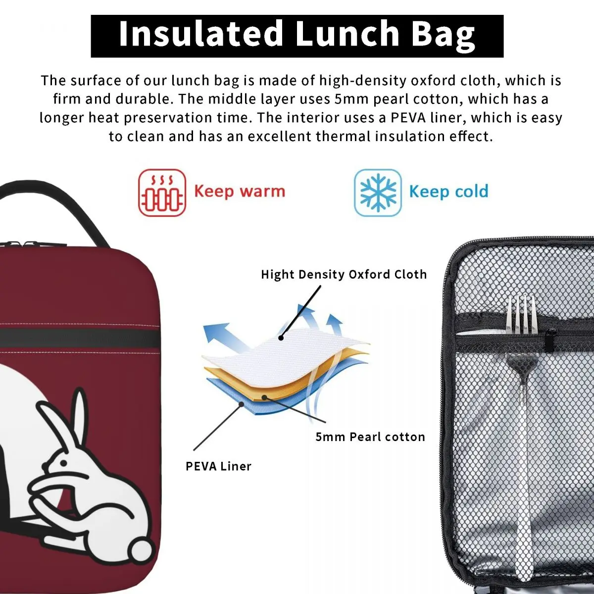 Funny Rabbit Hand Shadow Puppets Humor Pop Art Insulated Lunch Bag for Women Children Portable Food Boxes Thermal Lunch Box Tote