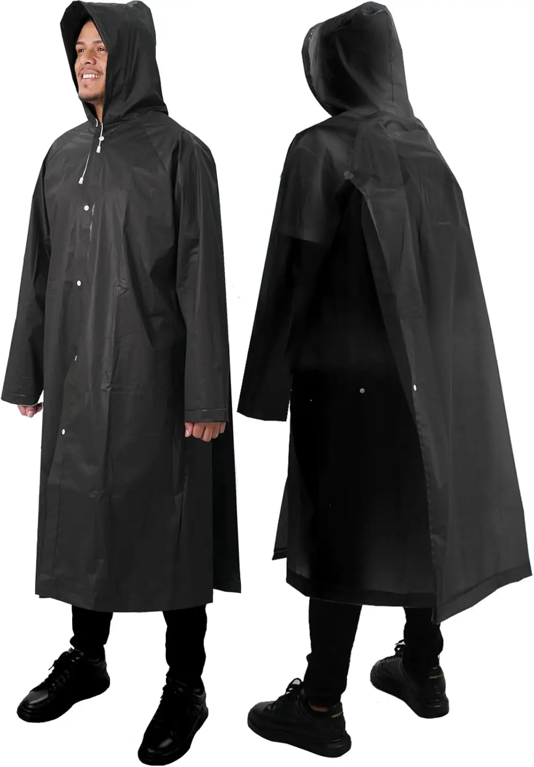

Reusable Rain Ponchos for Adults, Hooded with Drawstring Emergency Raincoats for Men and Women