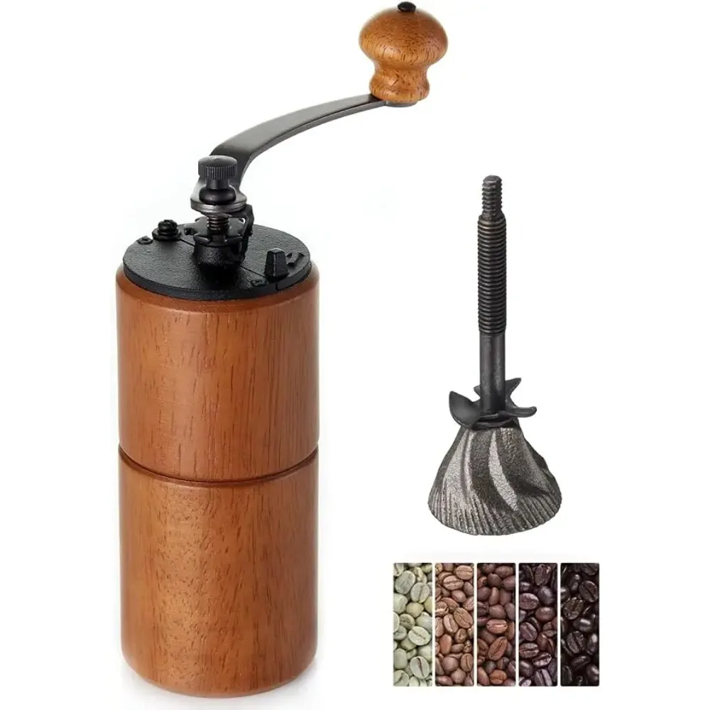 

Brown wood Manual Coffee Bean Grinder Wooden Mill with Cast Iron Burr, Portable Travel Camping Adjustable manual coffee grinder