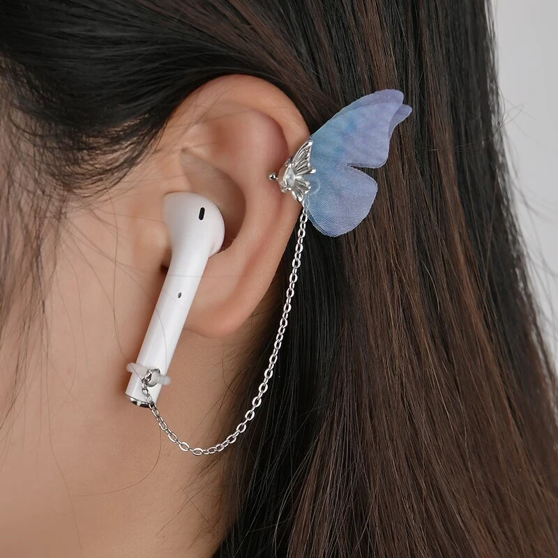 Tali anting-anting untuk Airpods, jepit telinga kupu-kupu Anti hilang klip telinga untuk wanita, Earhook tanpa lubang Anti hilang