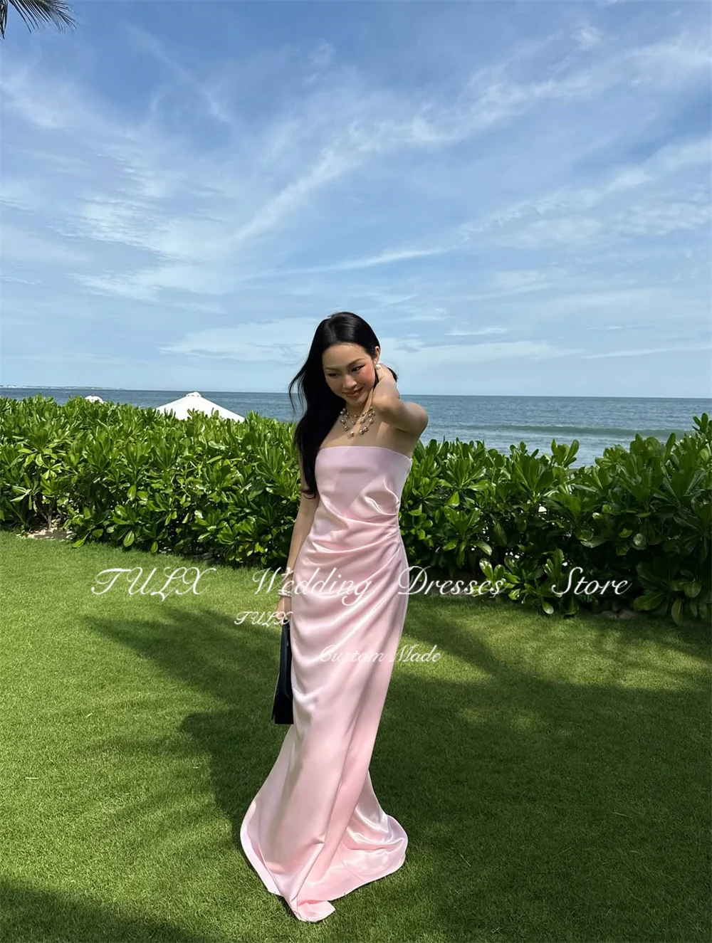 TULX – robe de soirée en Satin rose, élégante, sans bretelles, sans manches, style sirène, longue, pour occasions formelles, personnalisée, 2026