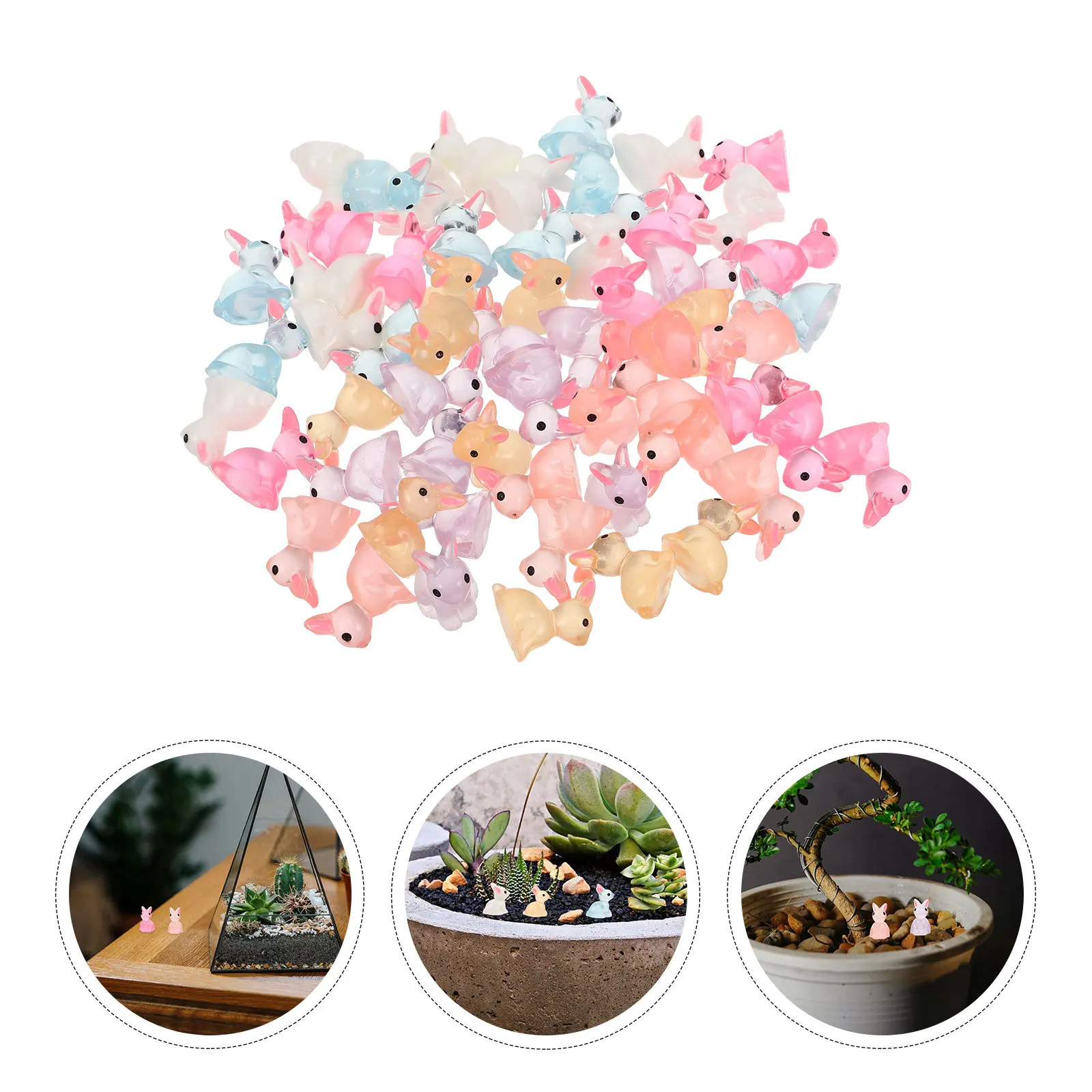 

80 шт. пасхальные мини-смола, светящиеся в темноте скульптуры кролика для сказочных садовых аксессуаров, милые украшения в виде кролика