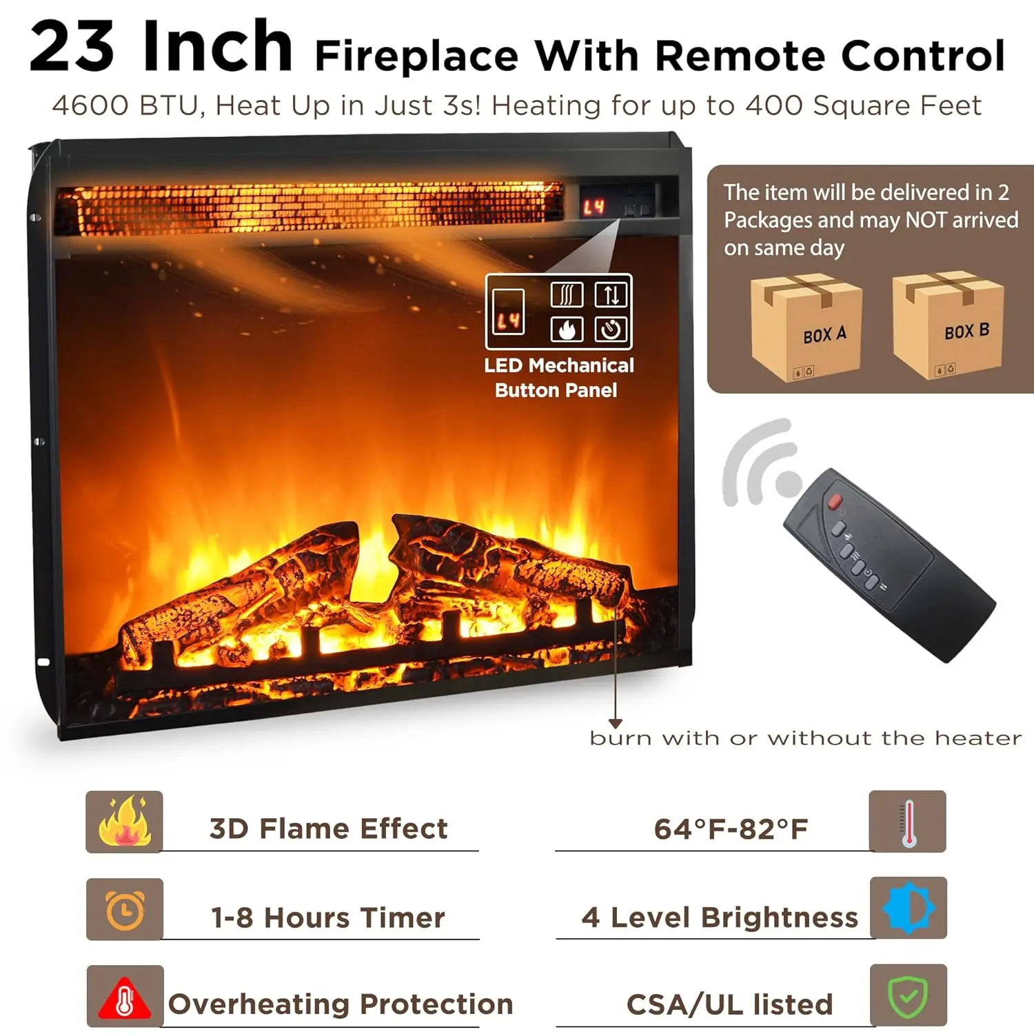 33 Inch Tall Farmhouse Highboy TV Stand Entertainment Center For 65+ Inch TV Built In 23 Inch Electric Fireplace