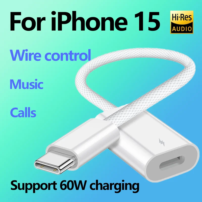 For Apple iPhone 15 Pro Max L to USB-C Adapter Cable 60W Type C Charger Headphones Audio Converter Accessories