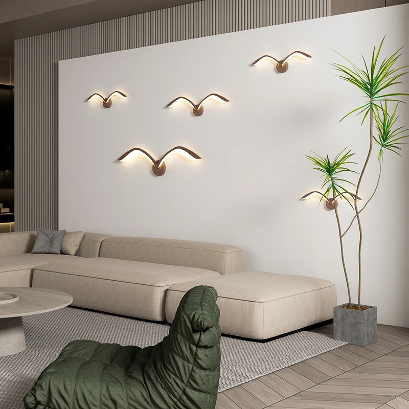 Imagem -03 - Nordic Modern Seagull Wall Lamps Led Branco Brown Iron Acrílico Wall Light para Sala de Estar Indoor tv Wall Background Wall Lighting